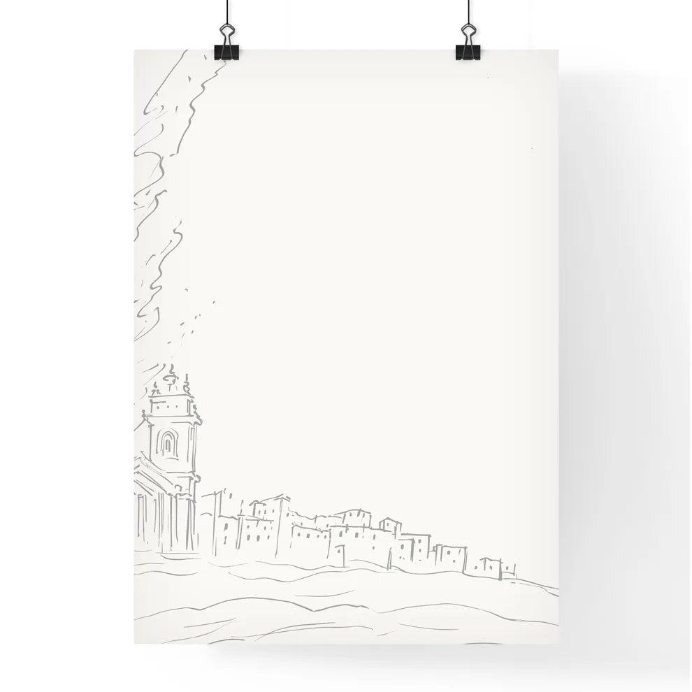 Italy - A Drawing Of A Building And A Smokestack Poster