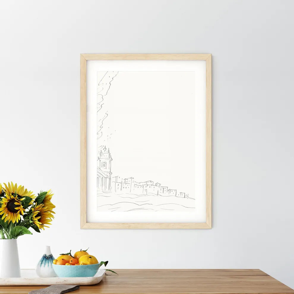 Italy - A Drawing Of A Building And A Smokestack Custom Print