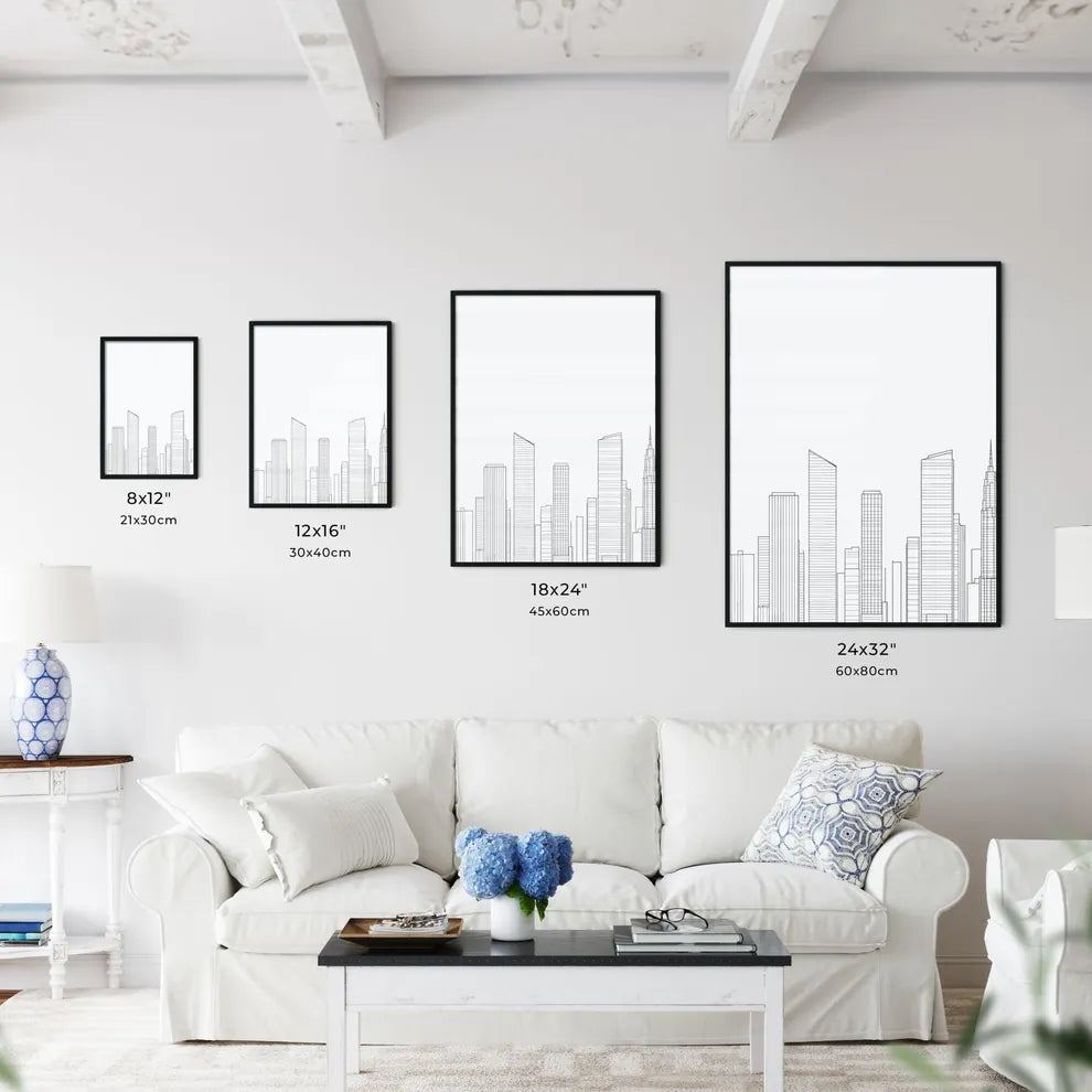 Manhattan Skyline - A Line Drawing Of A City Size Chart