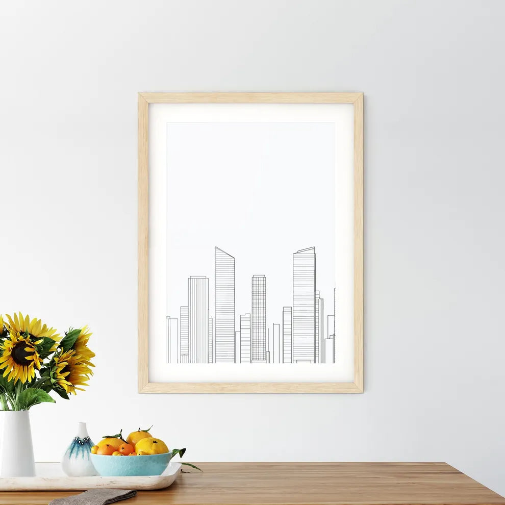 Manhattan Skyline - A Line Drawing Of A City Custom Print