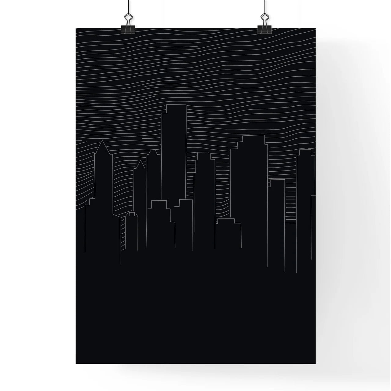 Manhattan Skyline - A City Skyline With Lines In The Background Poster