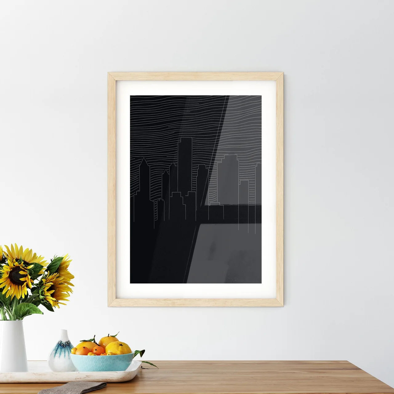 Manhattan Skyline - A City Skyline With Lines In The Background Custom Print