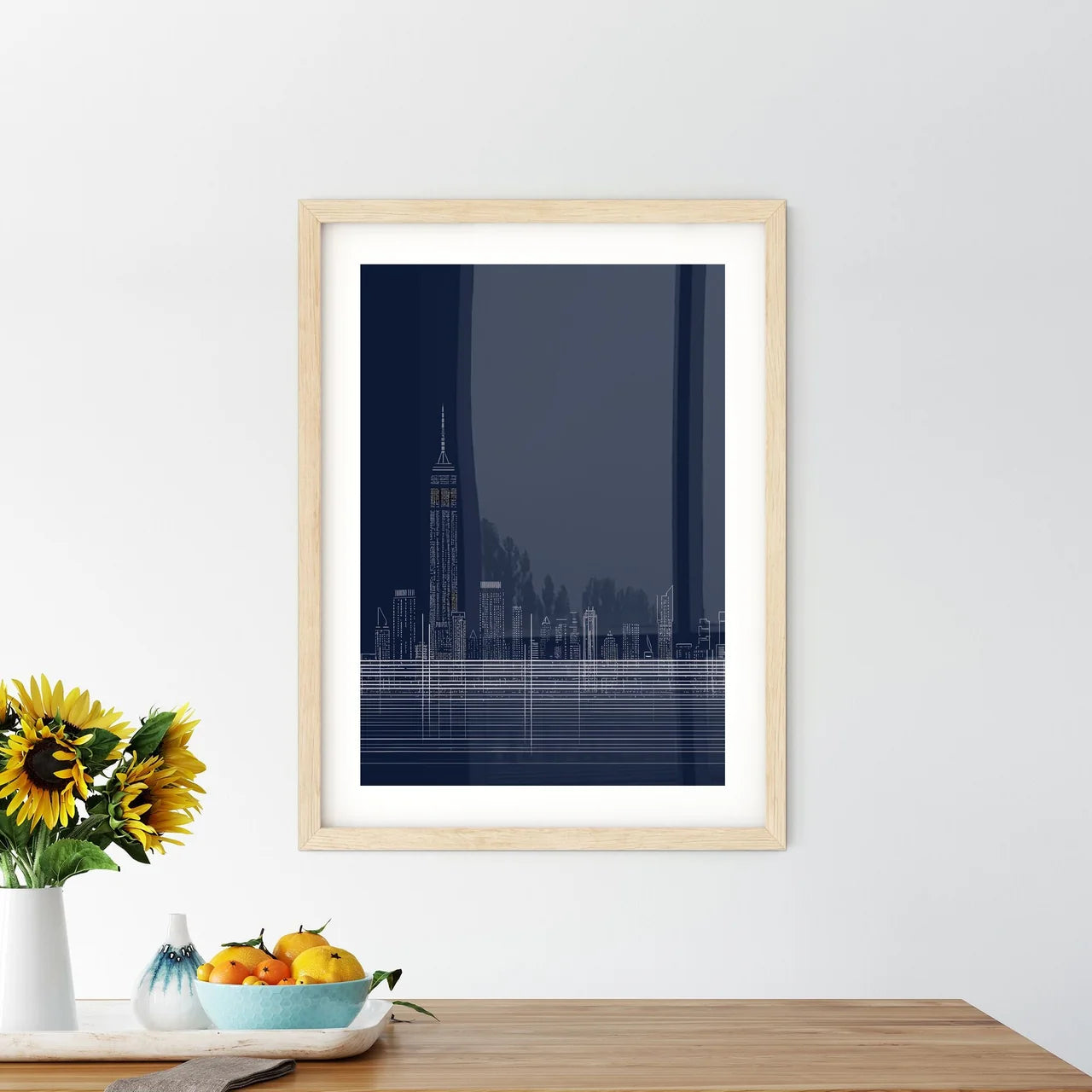 New York City Skyline - A City Skyline With A Tall Building Custom Print
