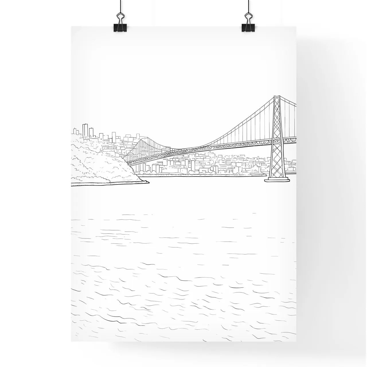 Porto Portugal Waterline And Skyline - A Drawing Of A Bridge Over Water Poster