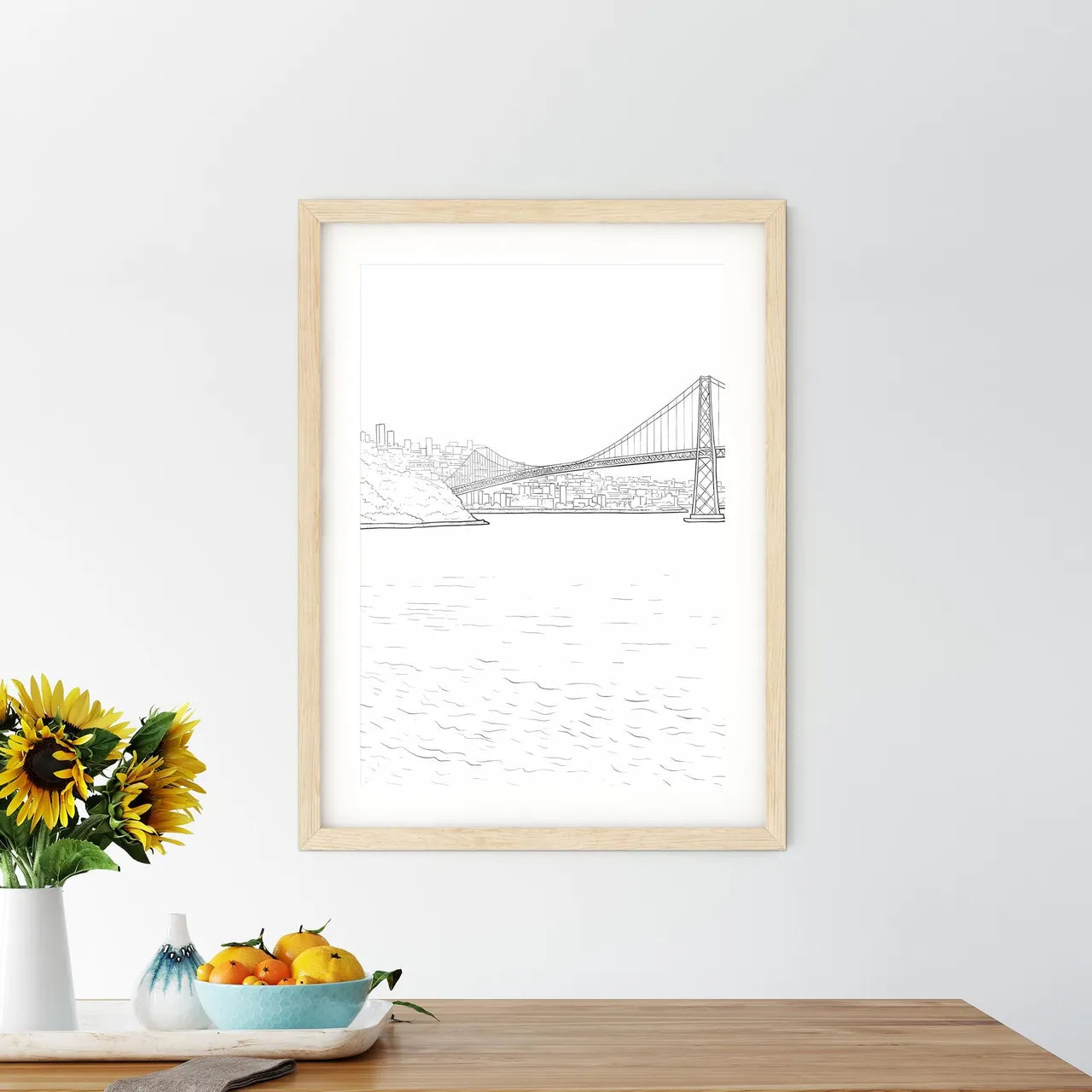 Porto Portugal Waterline And Skyline - A Drawing Of A Bridge Over Water Custom Print