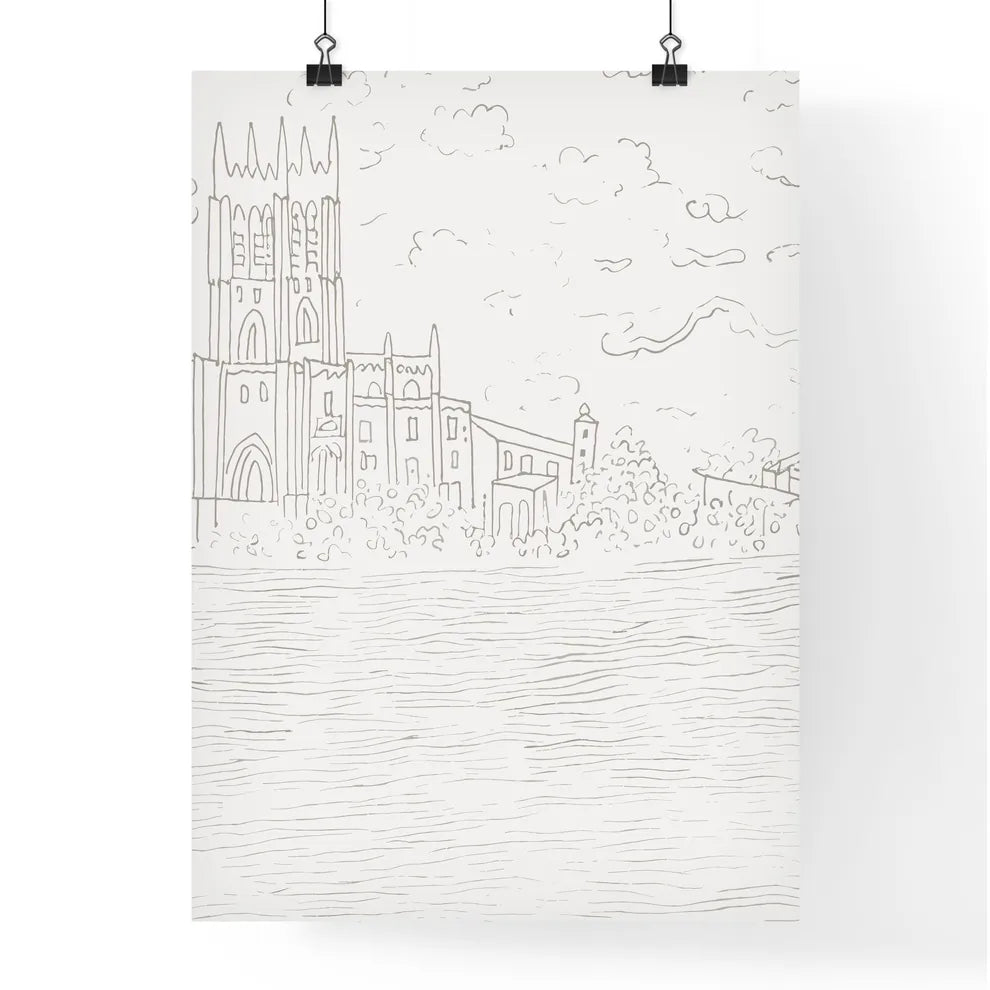 Porto Portugal Waterline And Skyline - A Drawing Of A Building And A Body Of Water Poster
