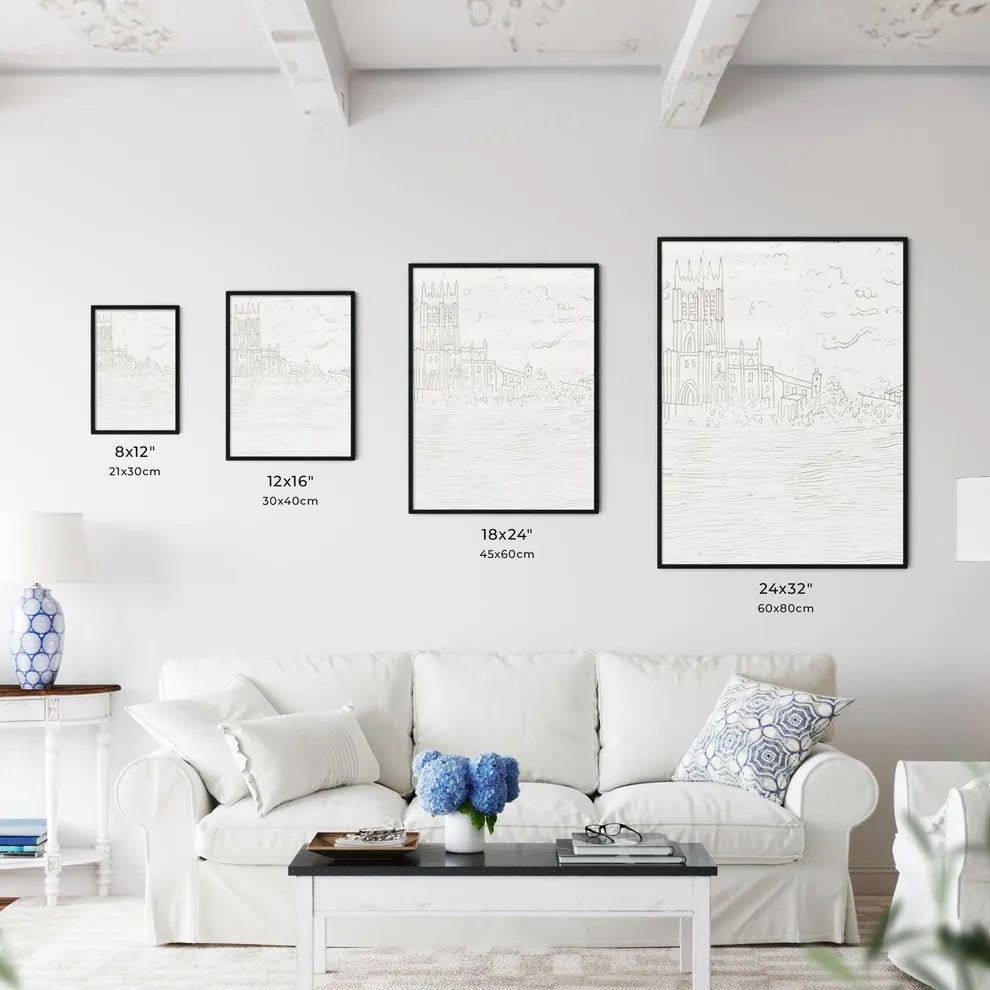 Porto Portugal Waterline And Skyline - A Drawing Of A Building And A Body Of Water Size Chart