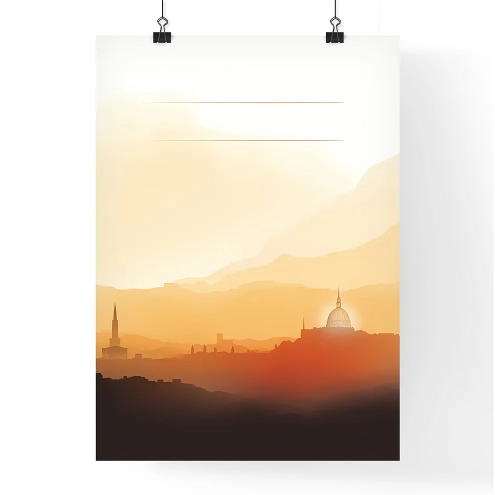 Rome Italy Impressive Skyline - A City Landscape With Mountains And A Sun Poster