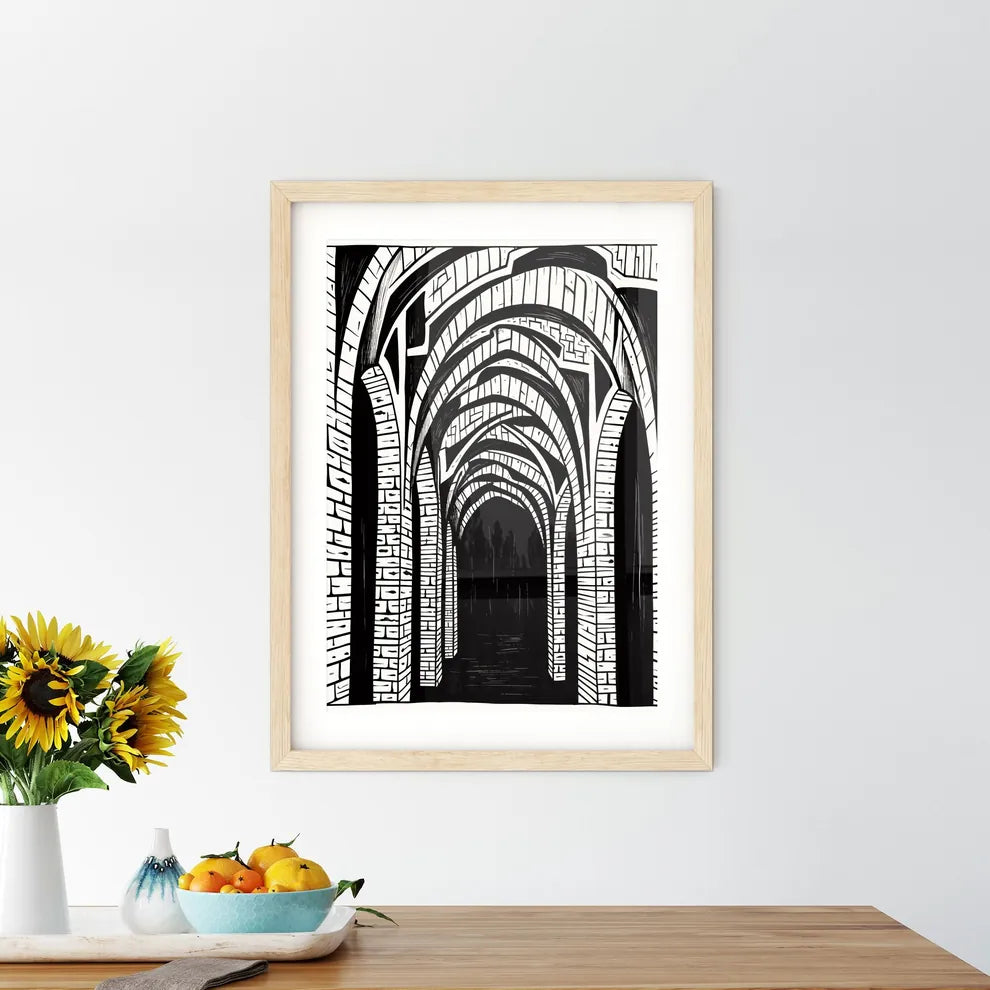 Rustic Arches Poster Black Marker Style Drawing Woodc B773264E-6Fc8-4B01-9Eb3-21D5B9471C70 0 - A Black And White Drawing Of A Stone Archway Custom Print