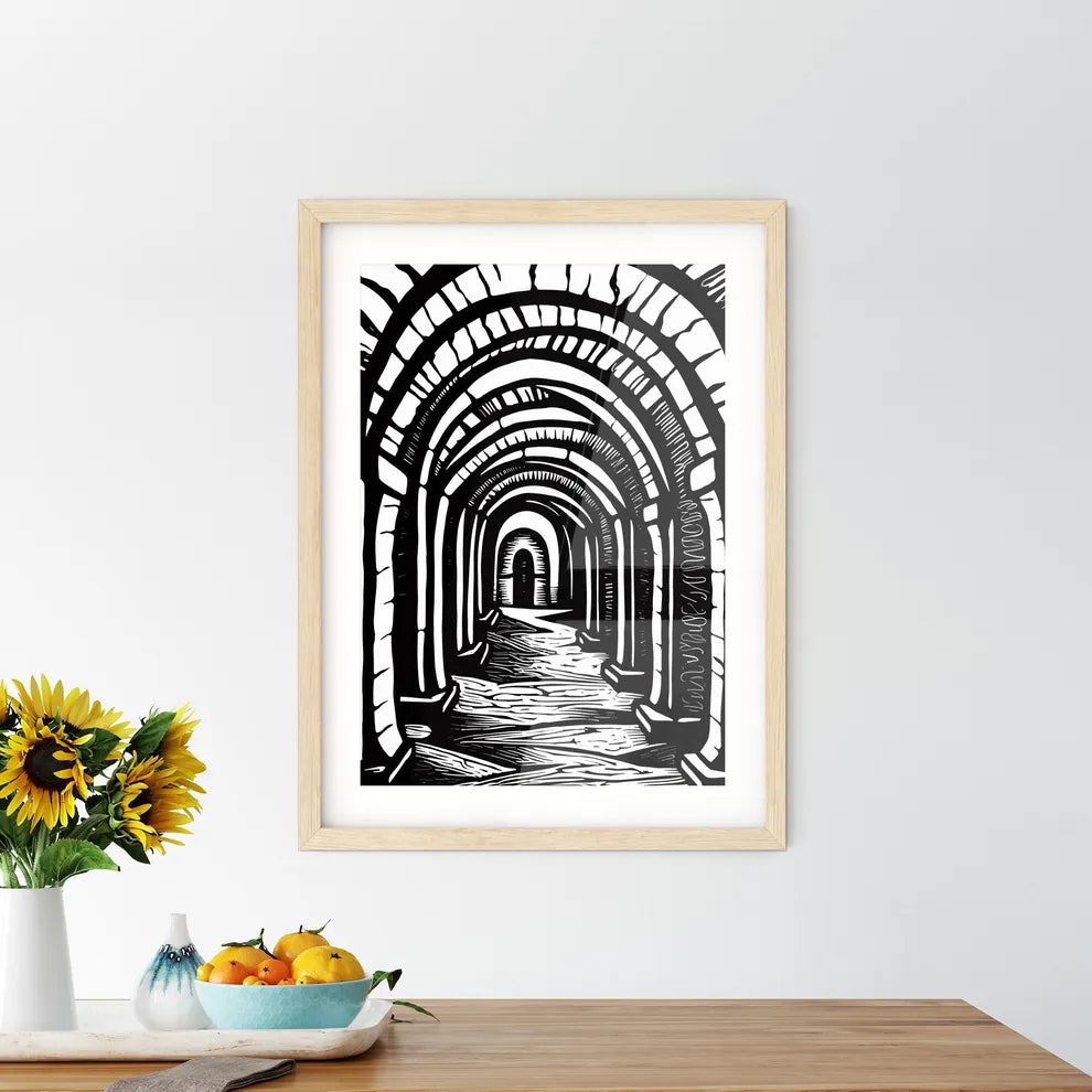 Rustic Arches Poster Black Marker Style Draw Framed Print
