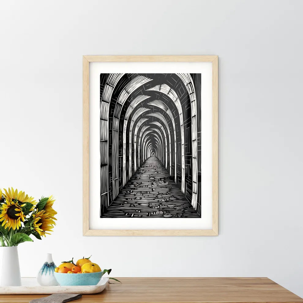 Rustic Arches Poster Black Marker Style Draw Framed Print