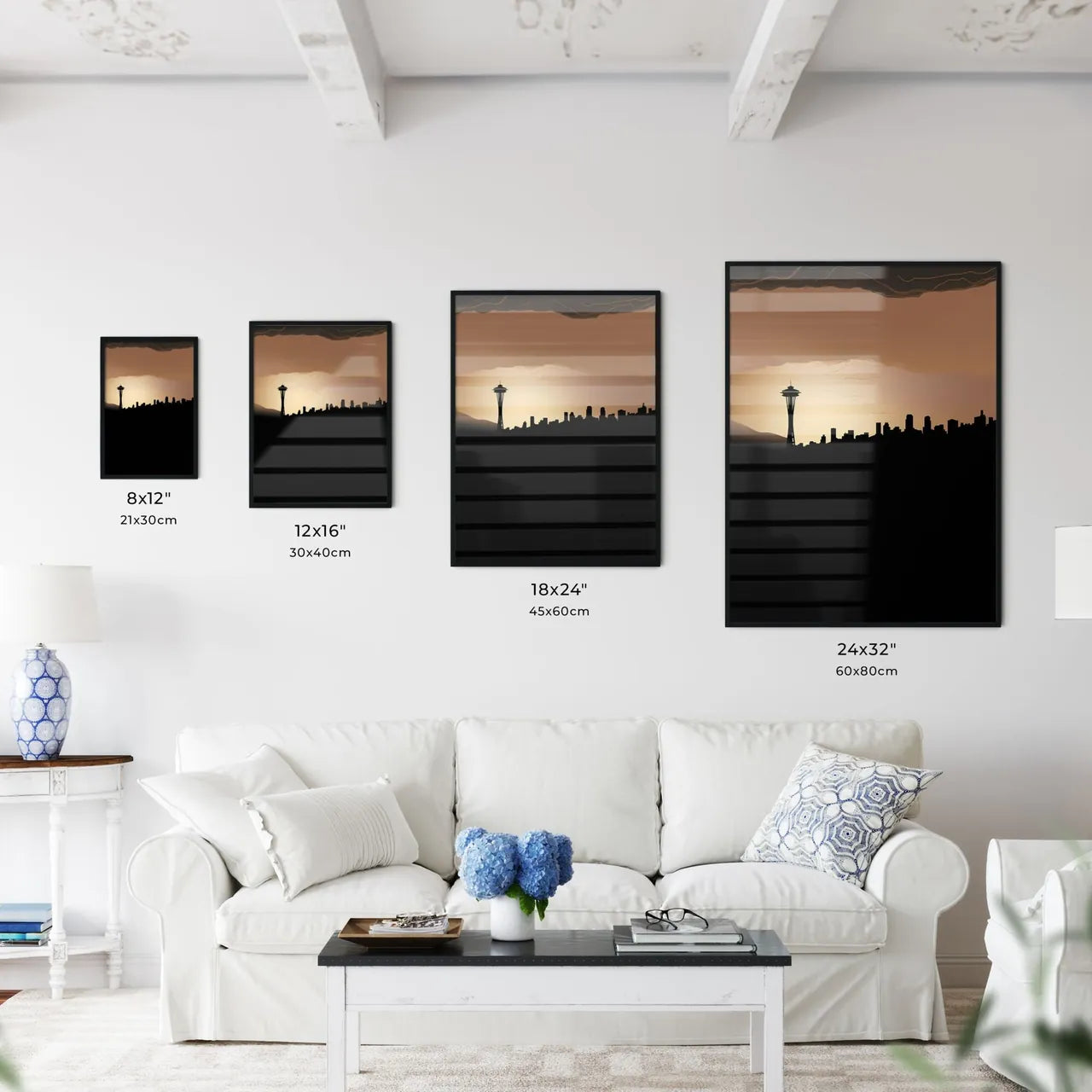 Seattle Skyline - A Silhouette Of A City With A Tower In The Distance Size Chart