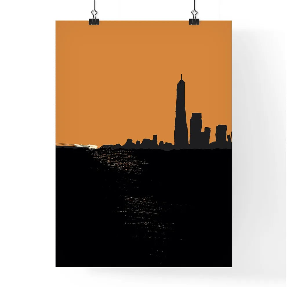 Shanghai China Waterfront - A Silhouette Of A City With A Tall Tower Poster