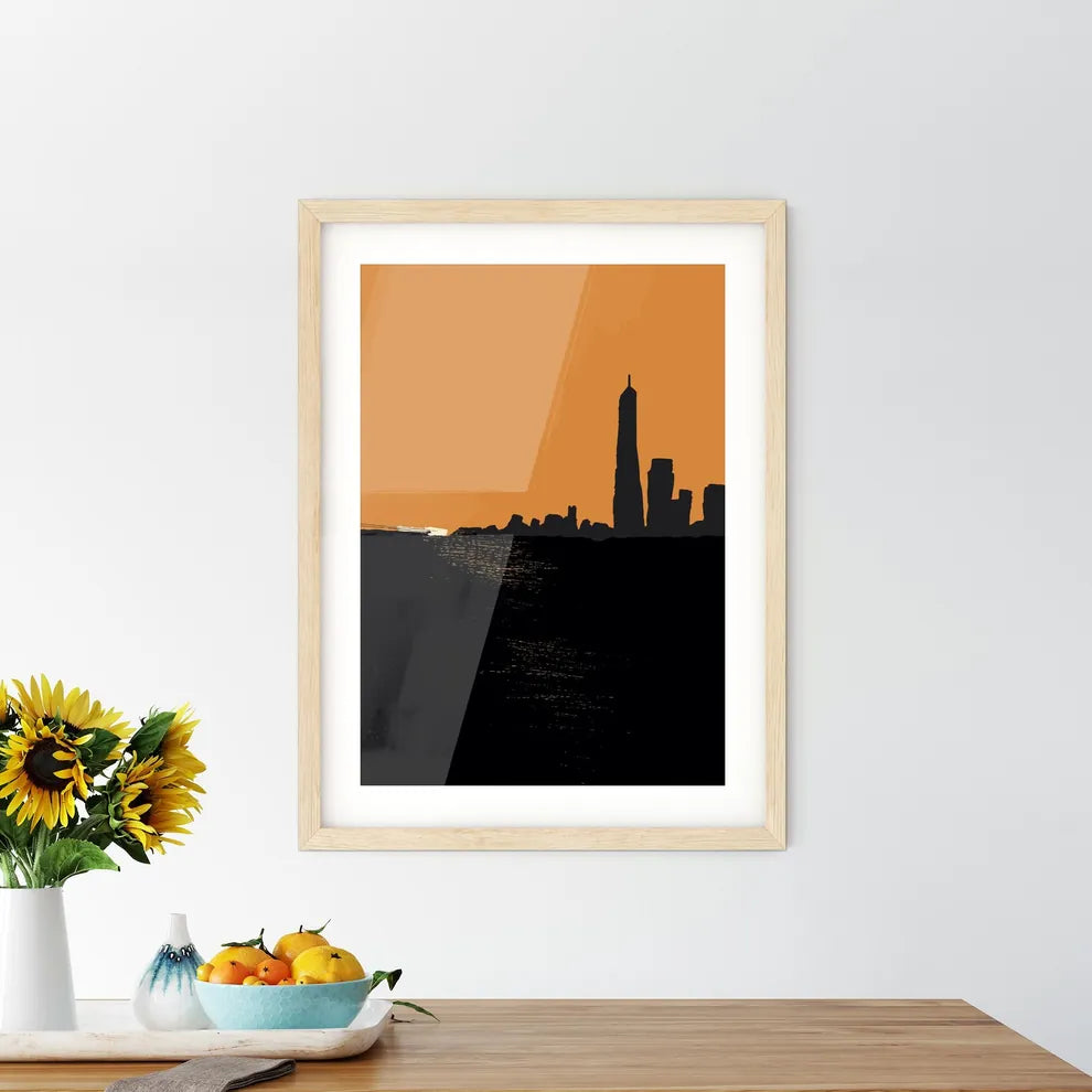 Shanghai China Waterfront - A Silhouette Of A City With A Tall Tower Custom Print