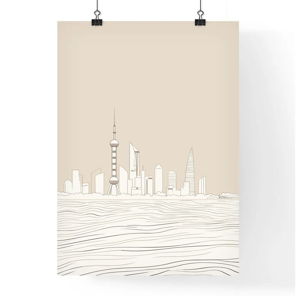 Shanghai China Waterfront - A City Skyline With A Tower And A Body Of Water Poster
