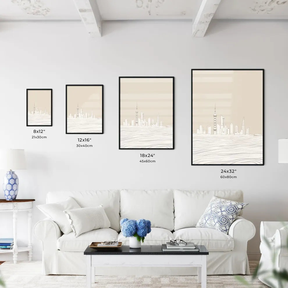 Shanghai China Waterfront - A City Skyline With A Tower And A Body Of Water Size Chart