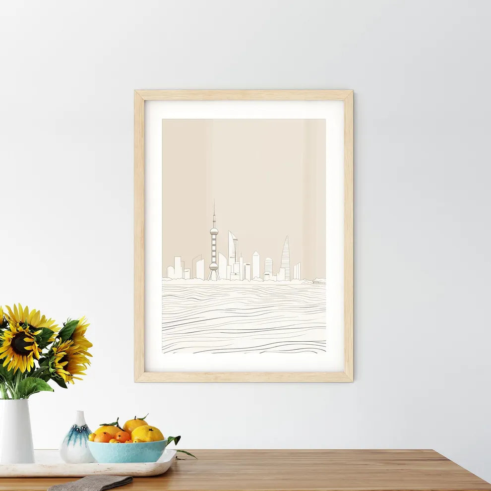 Shanghai China Waterfront - A City Skyline With A Tower And A Body Of Water Custom Print