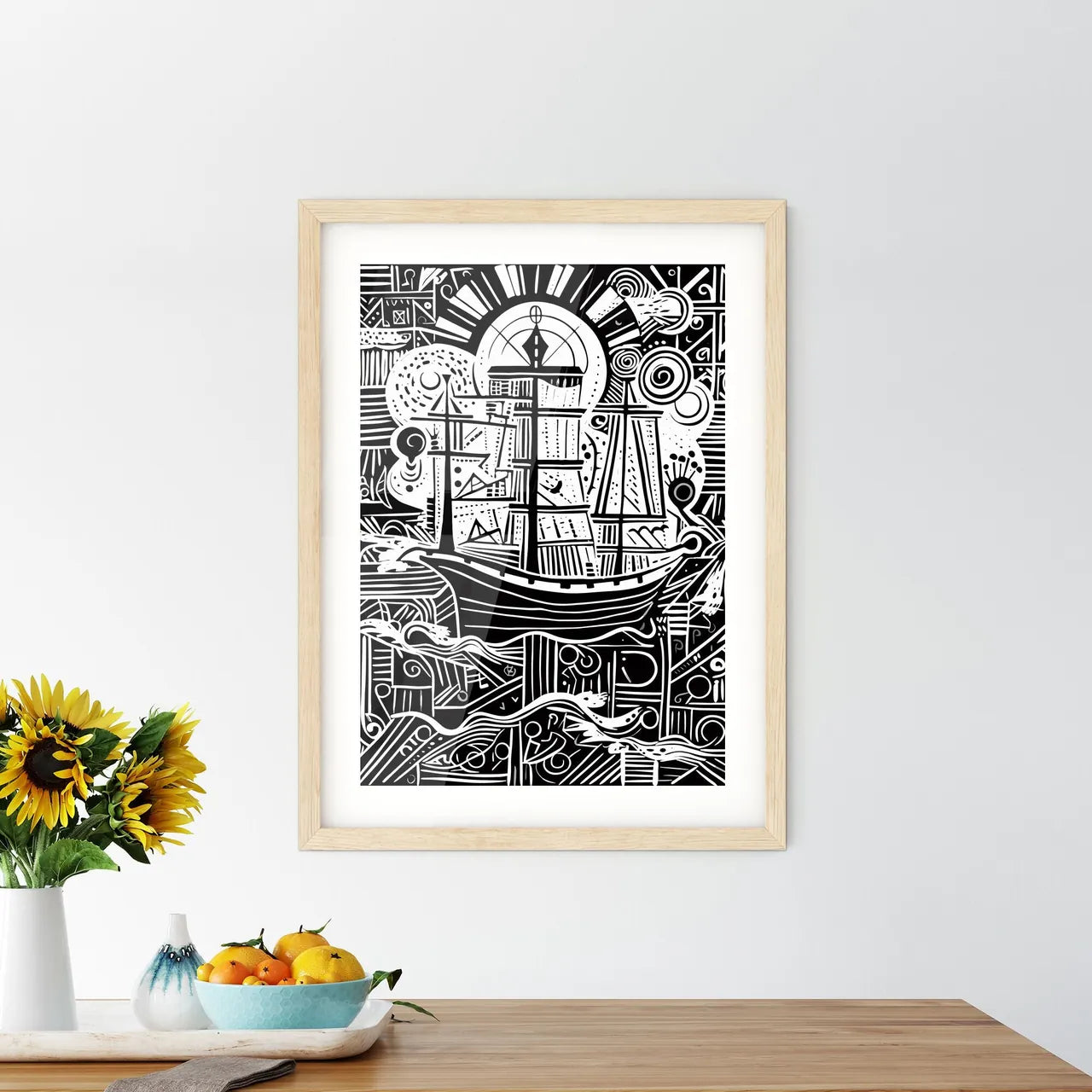 Ship Poster - A Black And  Framed Print