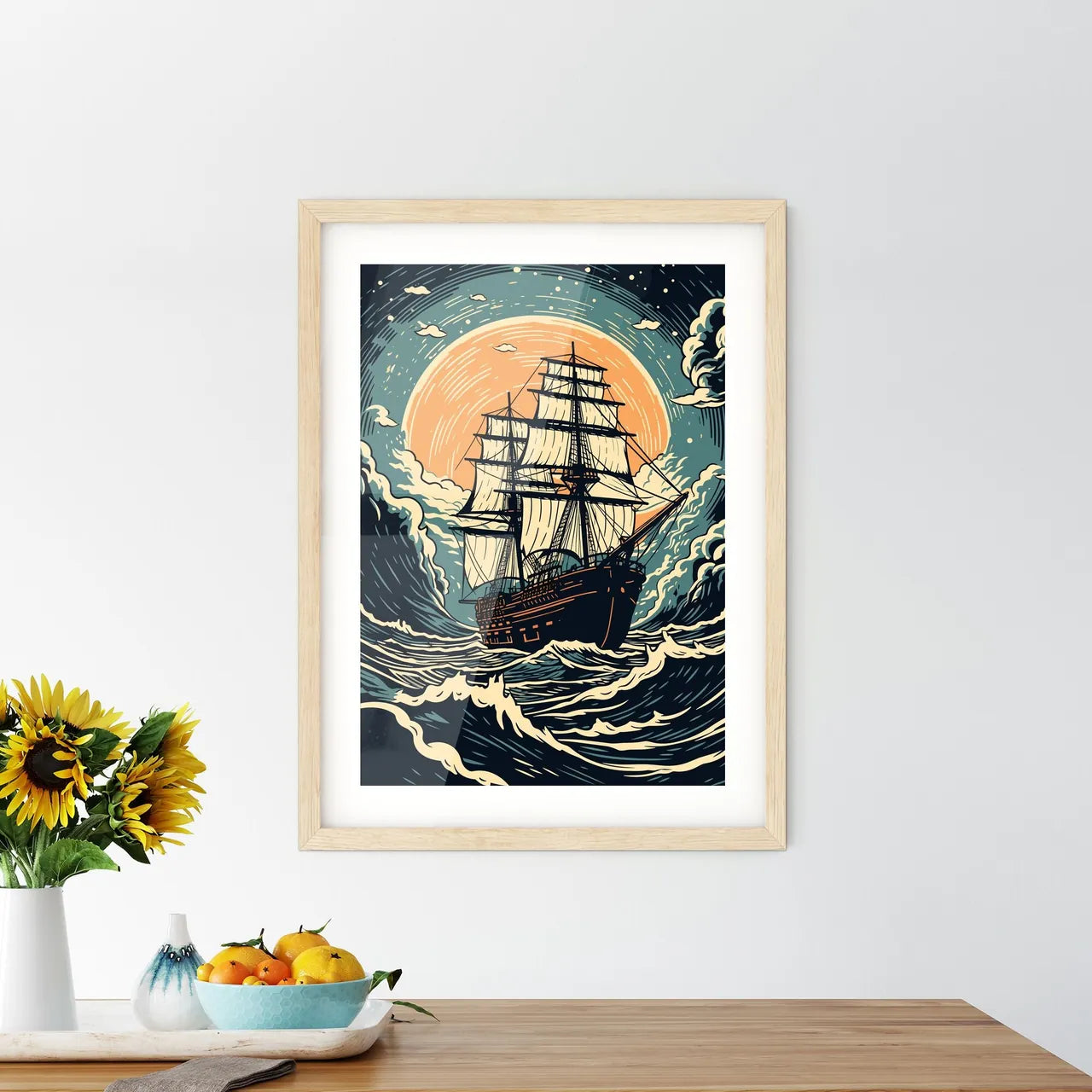 Ship Poster - A Ship In Th Framed Print