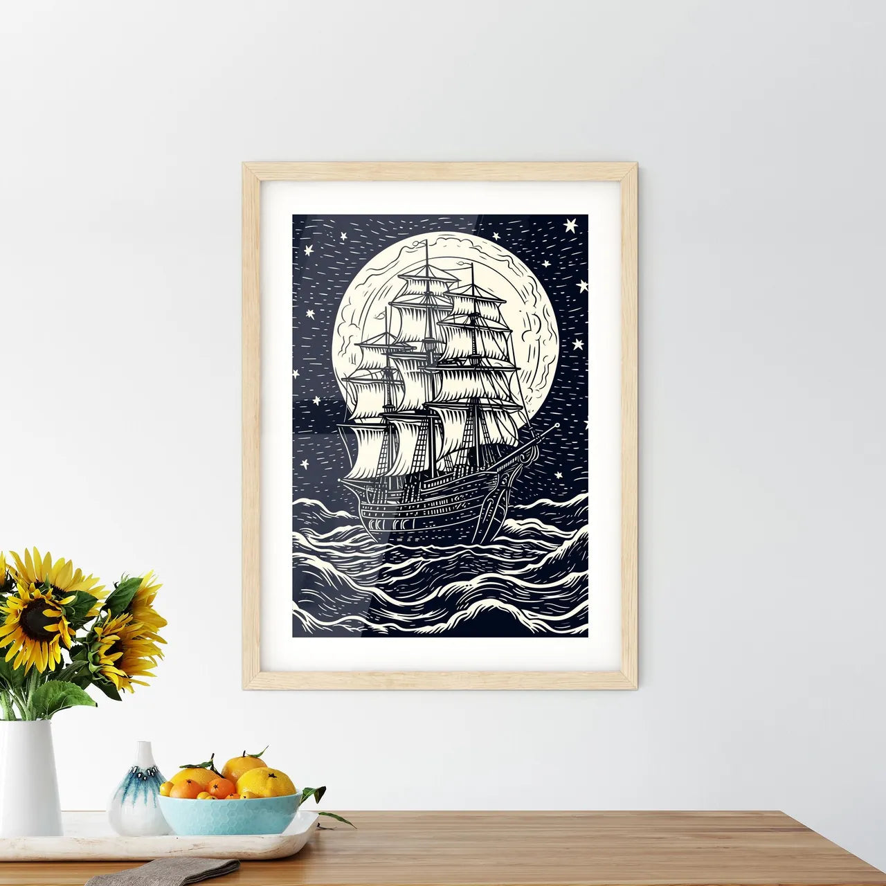 Ship Poster - A Ship In Th Framed Print