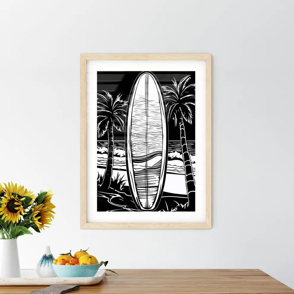 Surfboard In Front Of Beach - A Surfboard  Framed Print