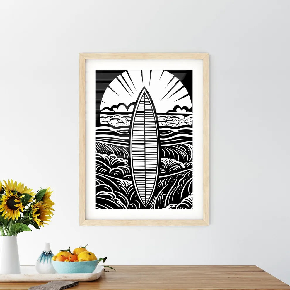 Surfboard In Front Of Beach - A Surfboard  Framed Print