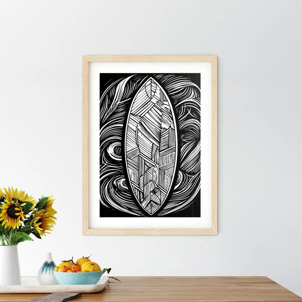 Surfboard Poster - A Black And  Framed Print