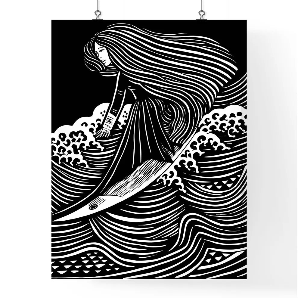 Surfing The Waves - A Woman Ridi Poster