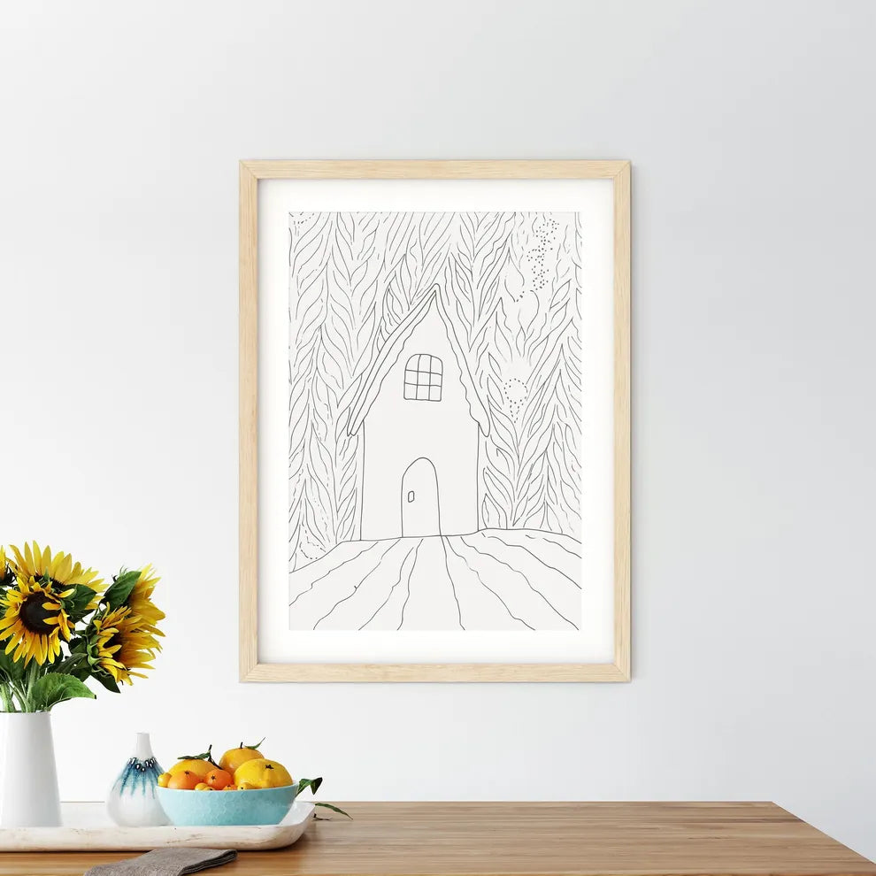 Tiny Home Poster - A Drawing Of A House In A Forest Custom Print