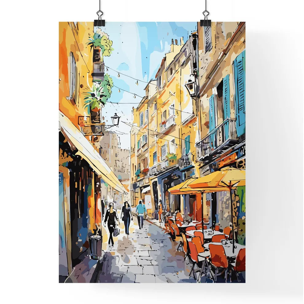 Watercolor Provence Streets Poster - A Painting Of People Walking Down A Street Poster