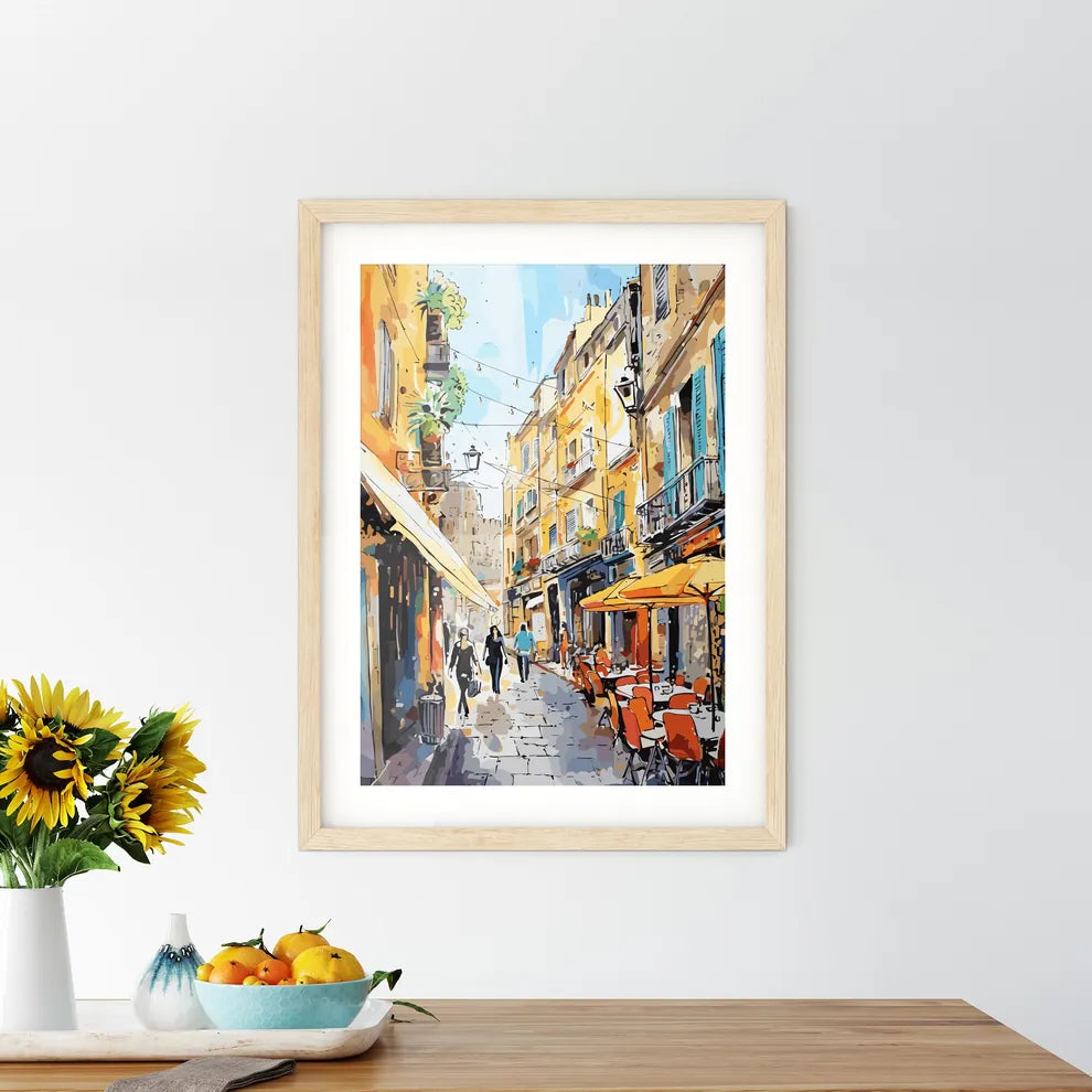 Watercolor Provence Streets Poster - A Painting Of People Walking Down A Street Custom Print