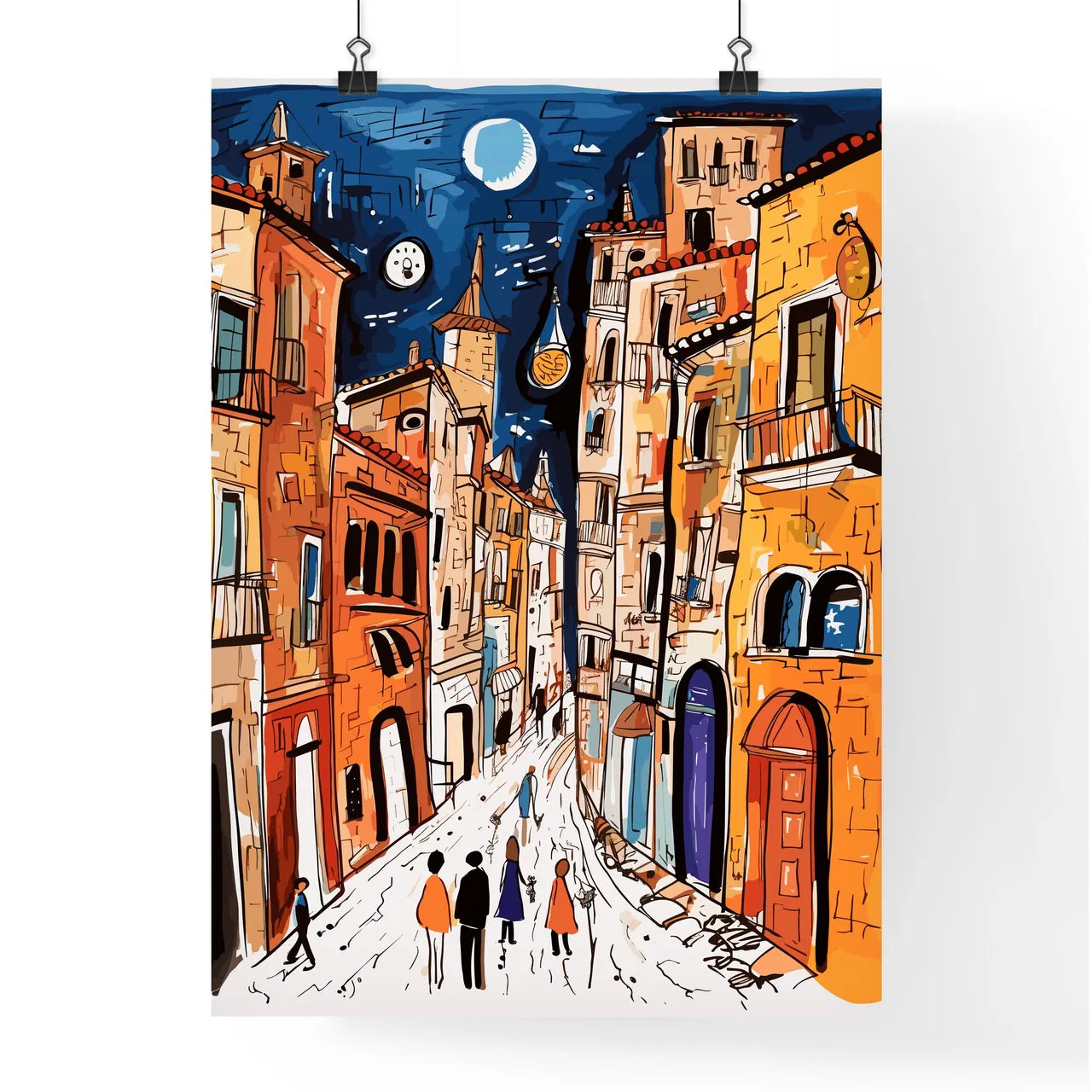 Watercolor Provence Streets Poster - A Drawing Of A Street With Buildings And People Poster