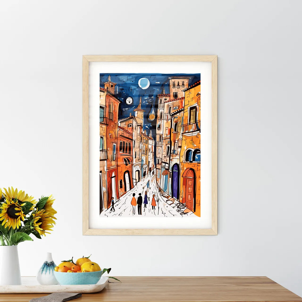 Watercolor Provence Streets Poster - A Drawing Of A Street With Buildings And People Custom Print