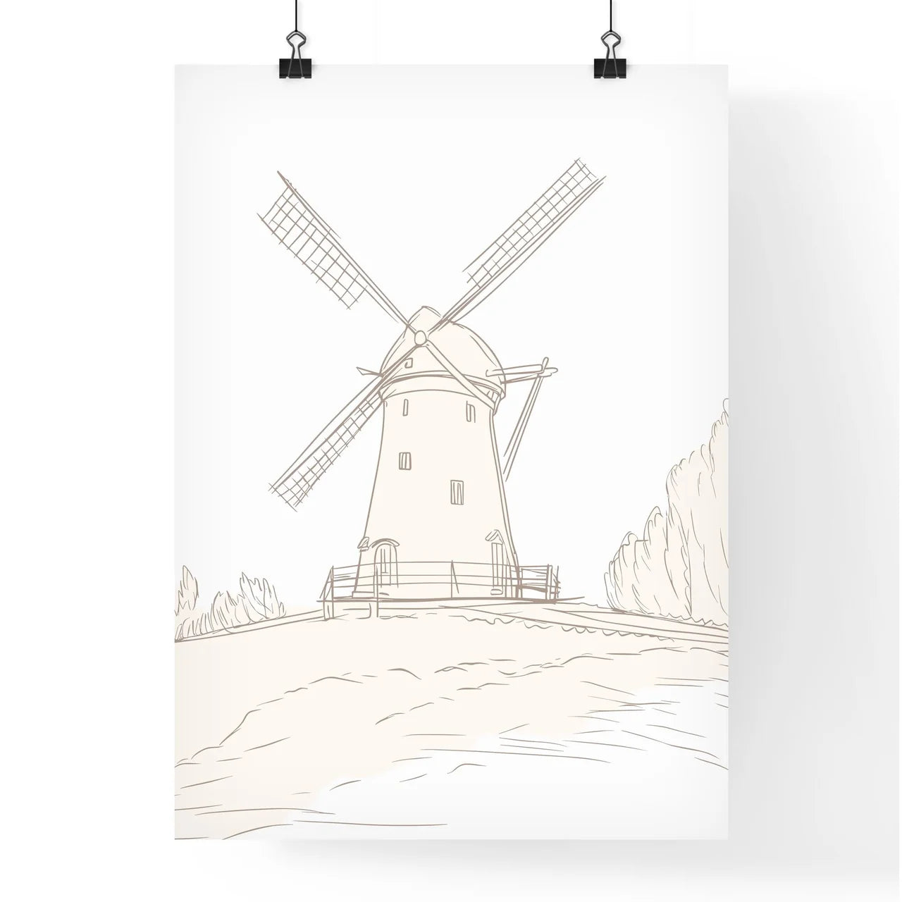 Windmill De Adriaan In Haarlem Netherlands - A Drawing Of A Windmill Poster