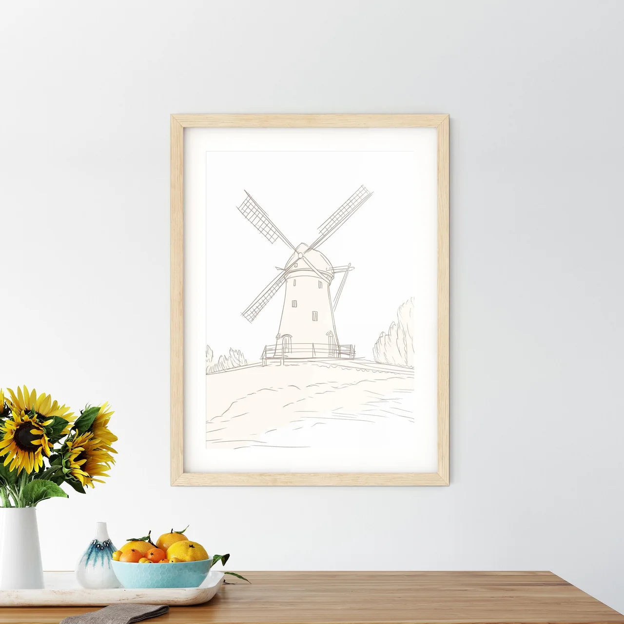 Windmill De Adriaan In Haarlem Netherlands - A Drawing Of A Windmill Custom Print