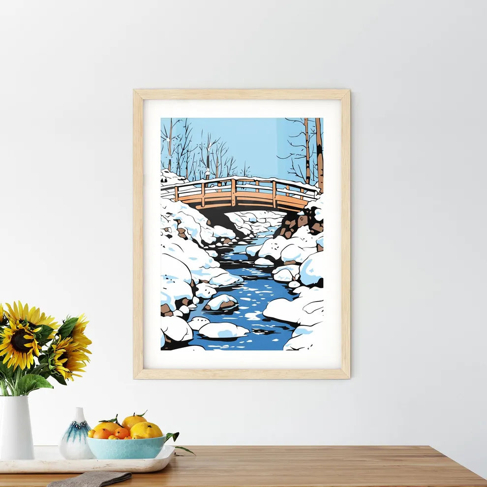 A Bridge Over A Stream Following A Heavy Sno Framed Print