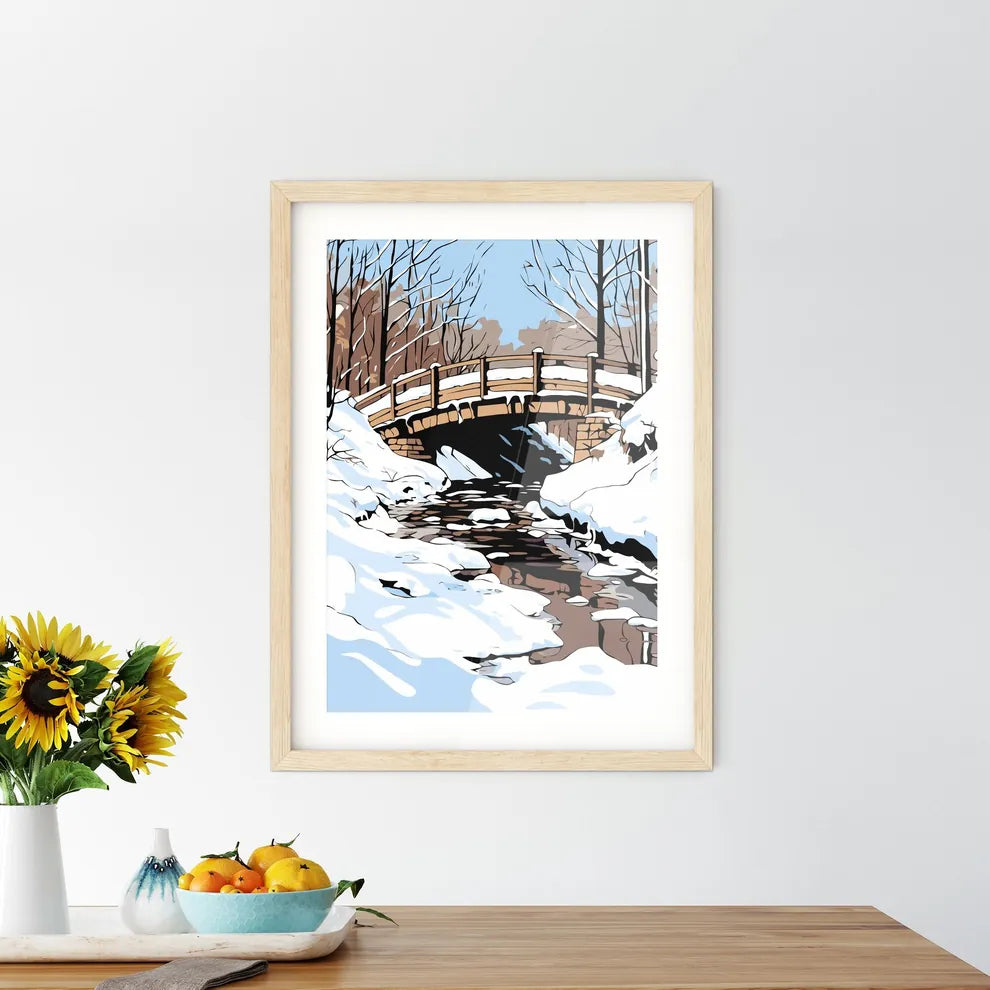 A Bridge Over A Stream Following A Heavy Sno Framed Print