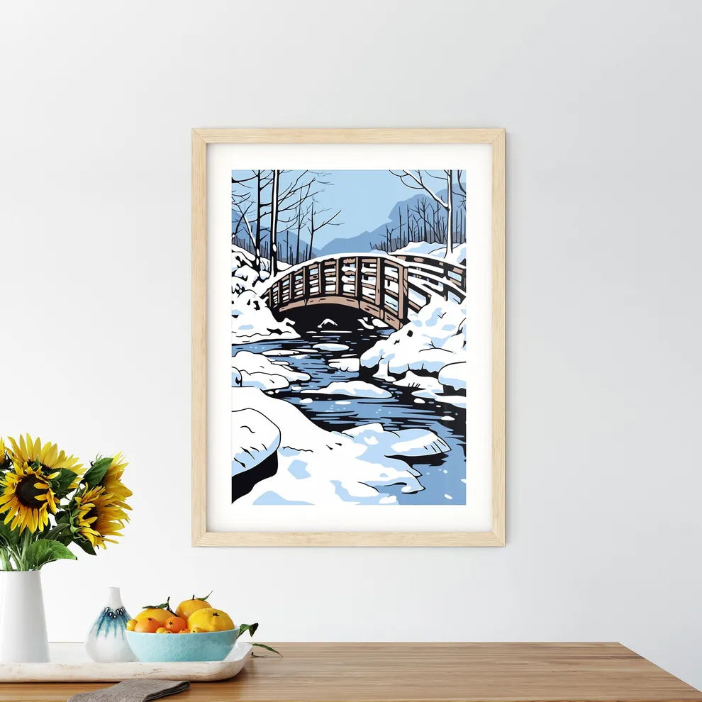 A Bridge Over A Stream Following A Heavy Sno Framed Print