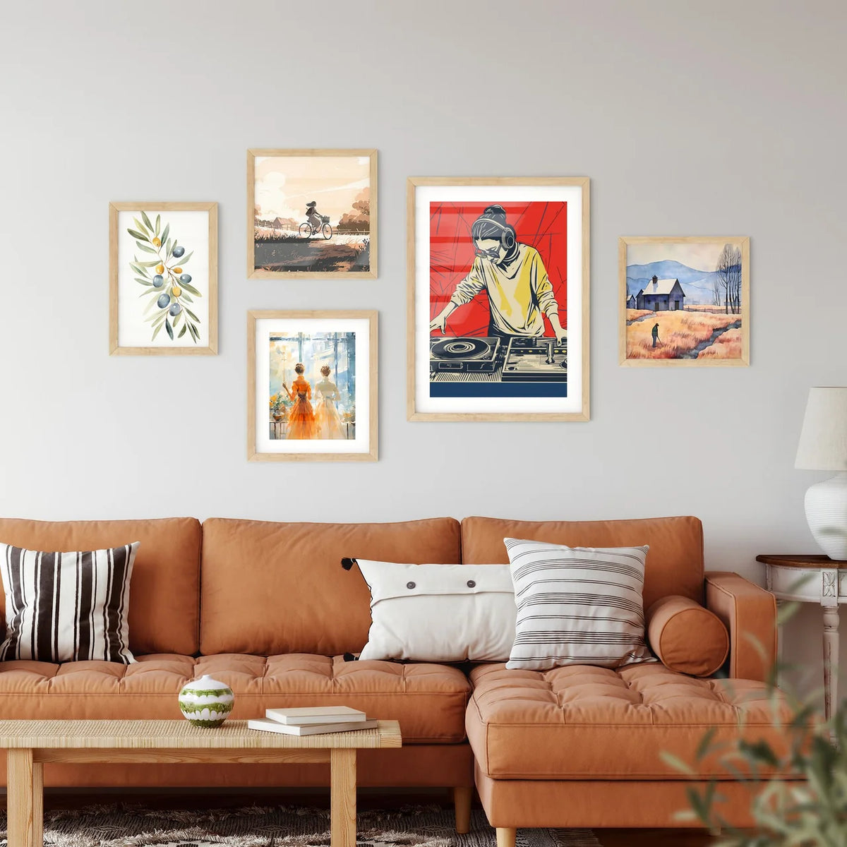A Woman Dj Mixing From Turntables On A Grung Wall Art