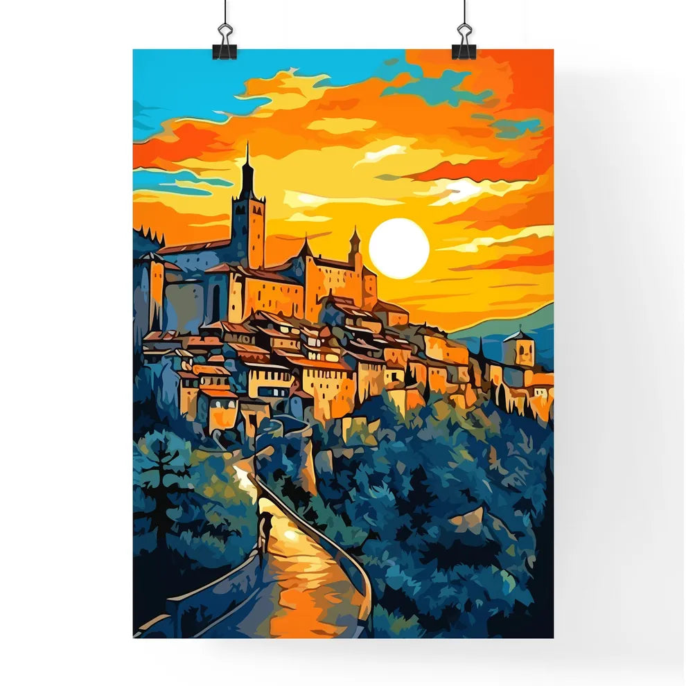 Alcazar Castle On Sunset - Segova Spain - A Painting Of A Castle On A Hill Poster
