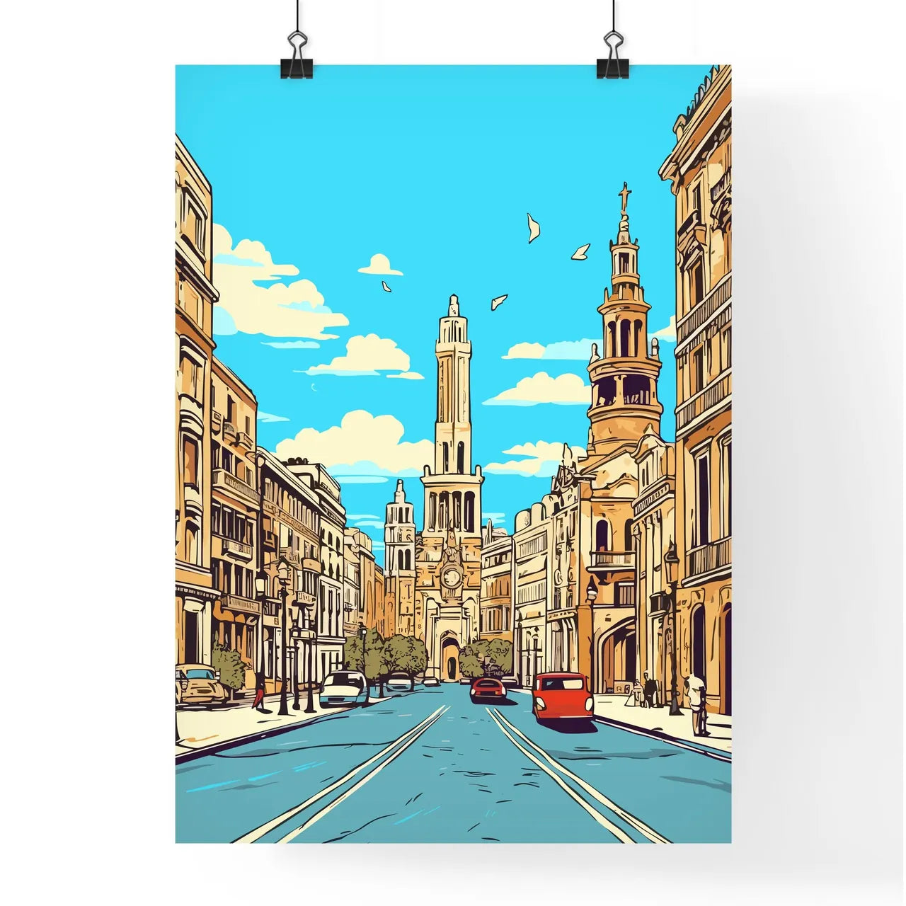 Barcelona Spain Great Vacation Poster - A Street With Cars And Buildings Poster