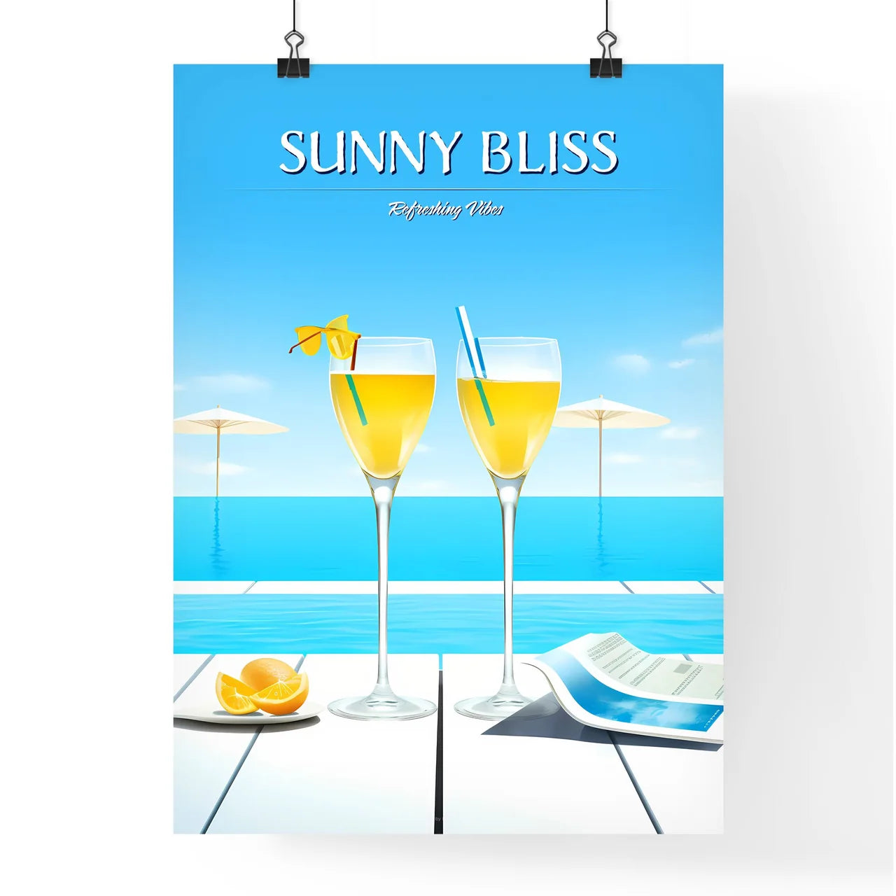 Beach Holidays With Two Cocktails Near Swimm Poster
