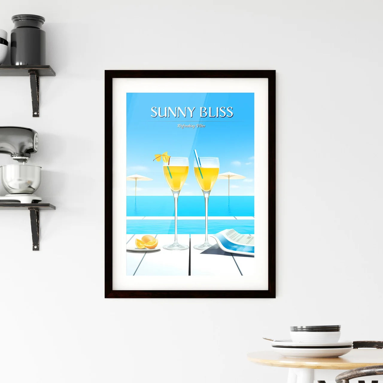Beach Holidays With Two Cocktails Near Swimm Framed Print