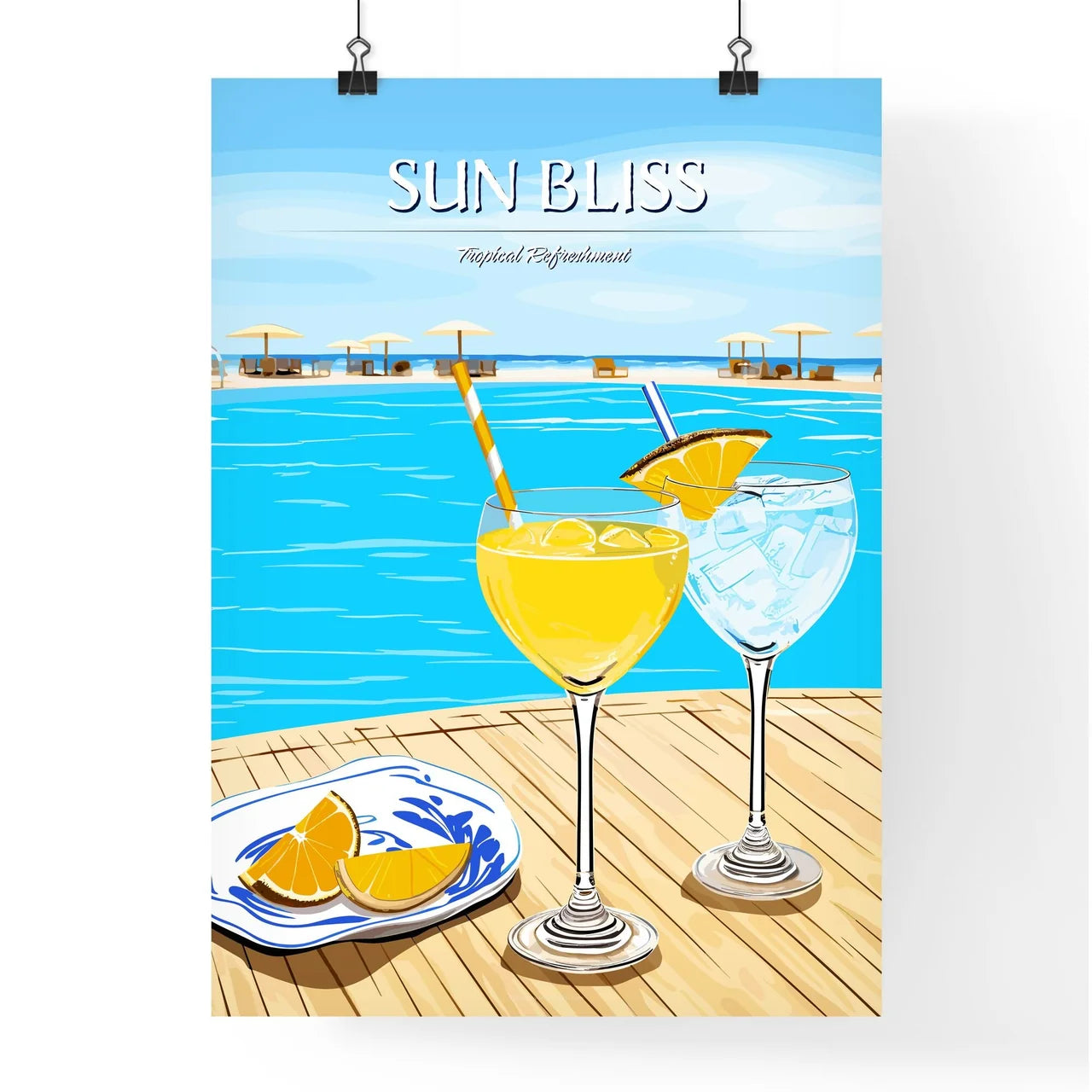 Beach Holidays With Two Cocktails Near Swimm Poster