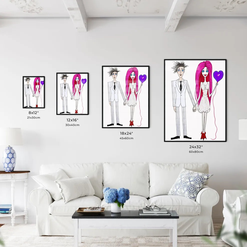Cartoon Bride And Groom Are Holding Heart Po - Kitchen Hangings