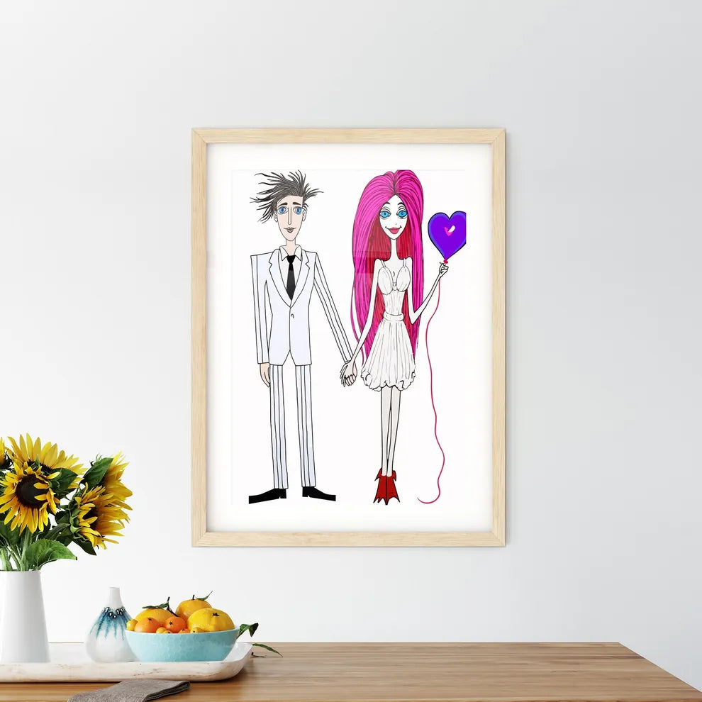 Cartoon Bride And Groom Are Holding Heart Po Framed Print