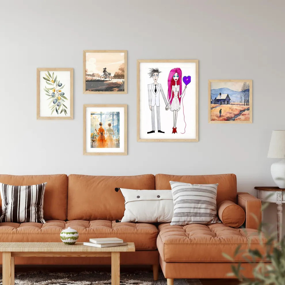 Cartoon Bride And Groom Are Holding Heart Po Wall Art