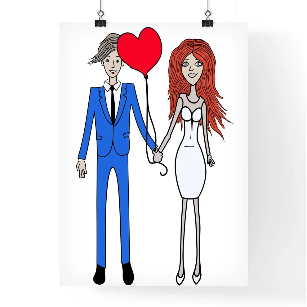 Cartoon Bride And Groom Are Holding Heart Po Poster