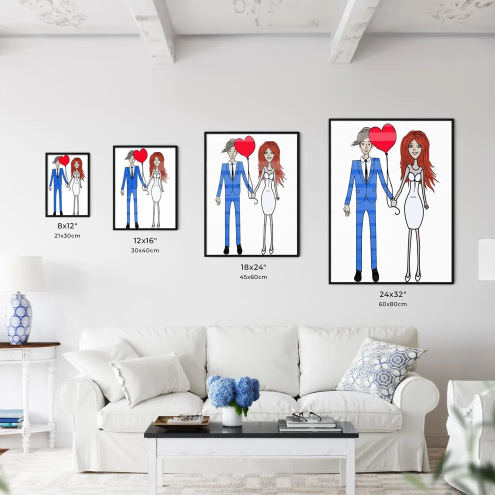 Cartoon Bride And Groom Are Holding Heart Po - Kitchen Hangings