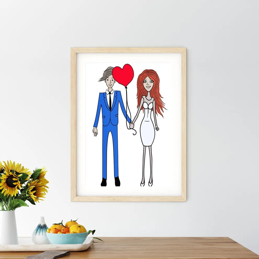 Cartoon Bride And Groom Are Holding Heart Po Framed Print